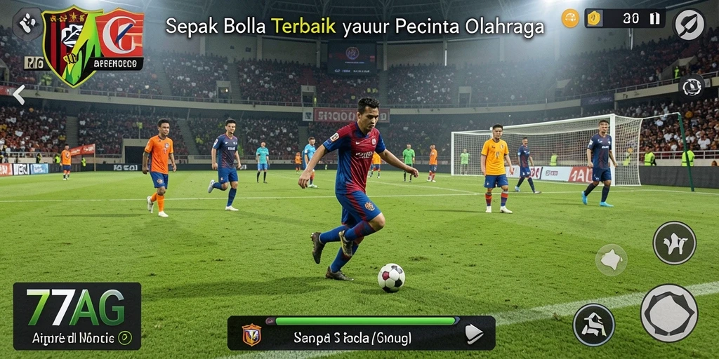 Screenshot gameplay 77AG menampilkan aksi sepak bola yang mendebarkan.