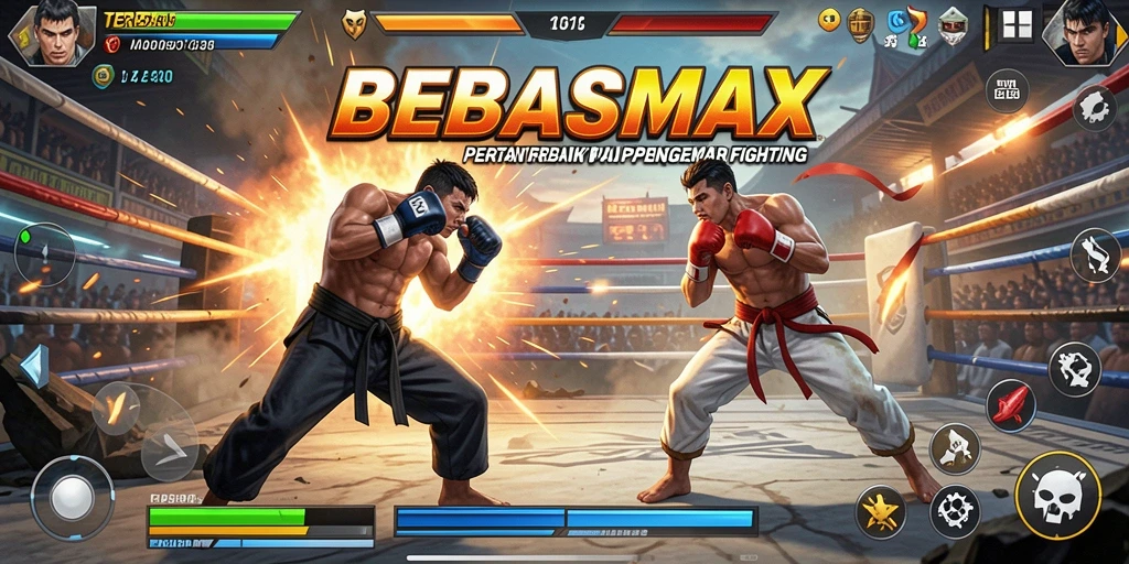 Tampilan gameplay BEBASMAX dengan pertarungan yang menegangkan dan karakter unik.