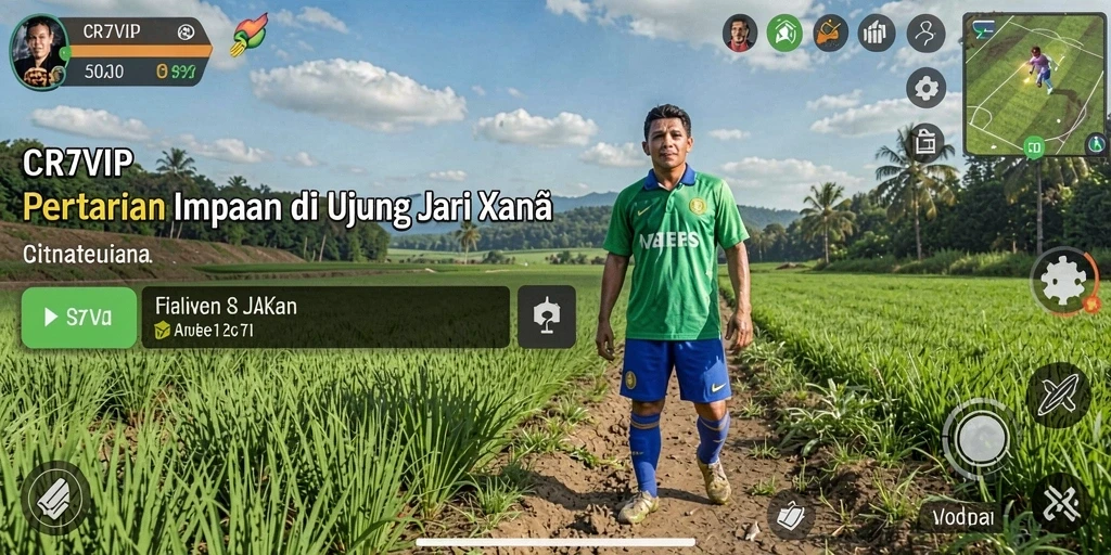 Tampilan gameplay <strong>CR7VIP</strong> dengan aktivitas bertani yang menyenangkan.