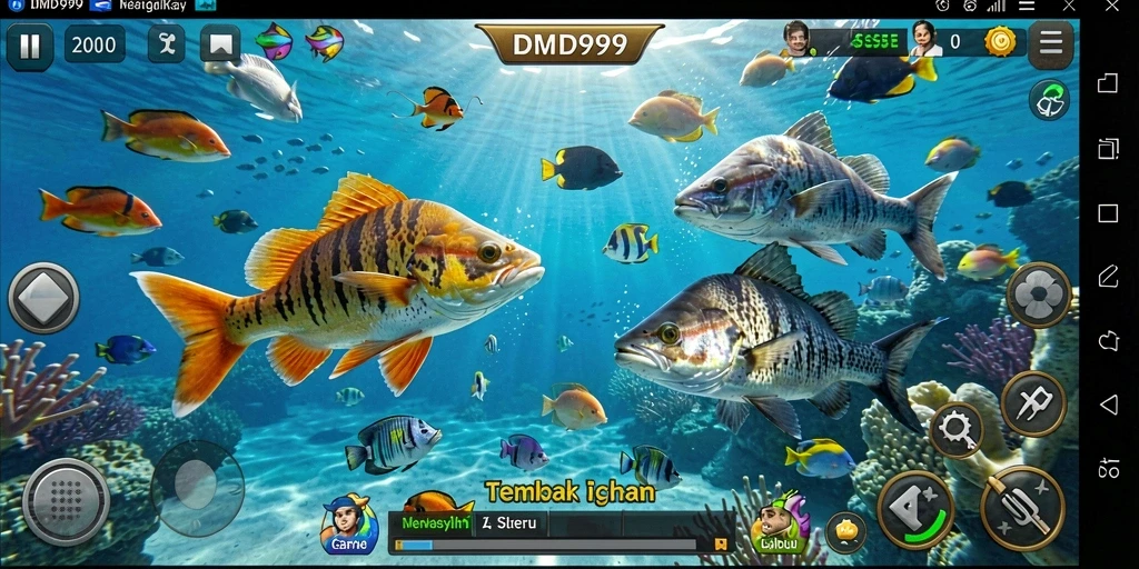 Screenshot DMD999 menampilkan gameplay seru Tembak Ikan.
