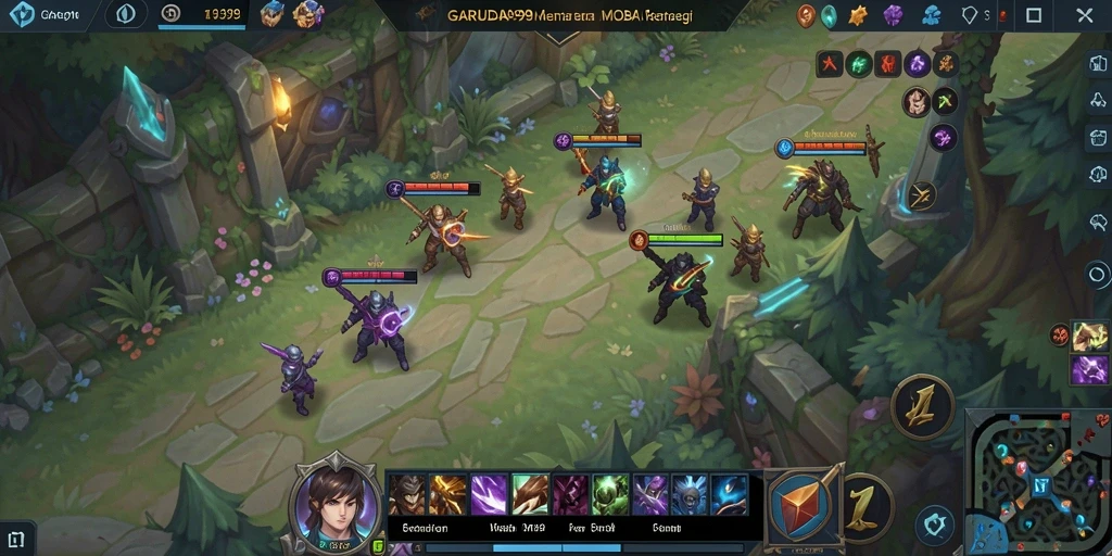 Tangkapan layar utama GARUDA999 menampilkan aksi seru gameplay MOBA.
