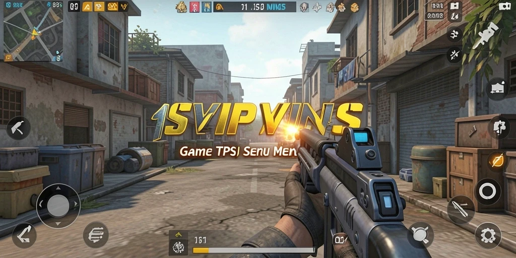 Screenshot utama SVIPWINS menampilkan aksi pertempuran yang menegangkan dalam TPS.