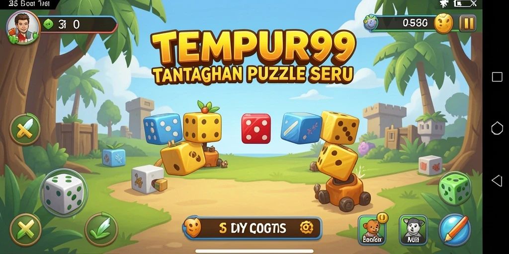 Screenshot TEMPUR99 menampilkan gameplay Puzzle yang penuh warna.