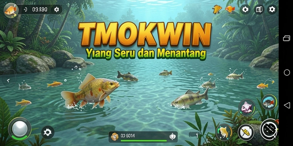 Screenshot gameplay TMOKWIN yang menunjukkan aksi memancing yang seru.